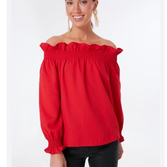 Tuckernuck Tops - Tuckernuck Red Marguerite Off The Shoulder Ruffle Blouse Size Small